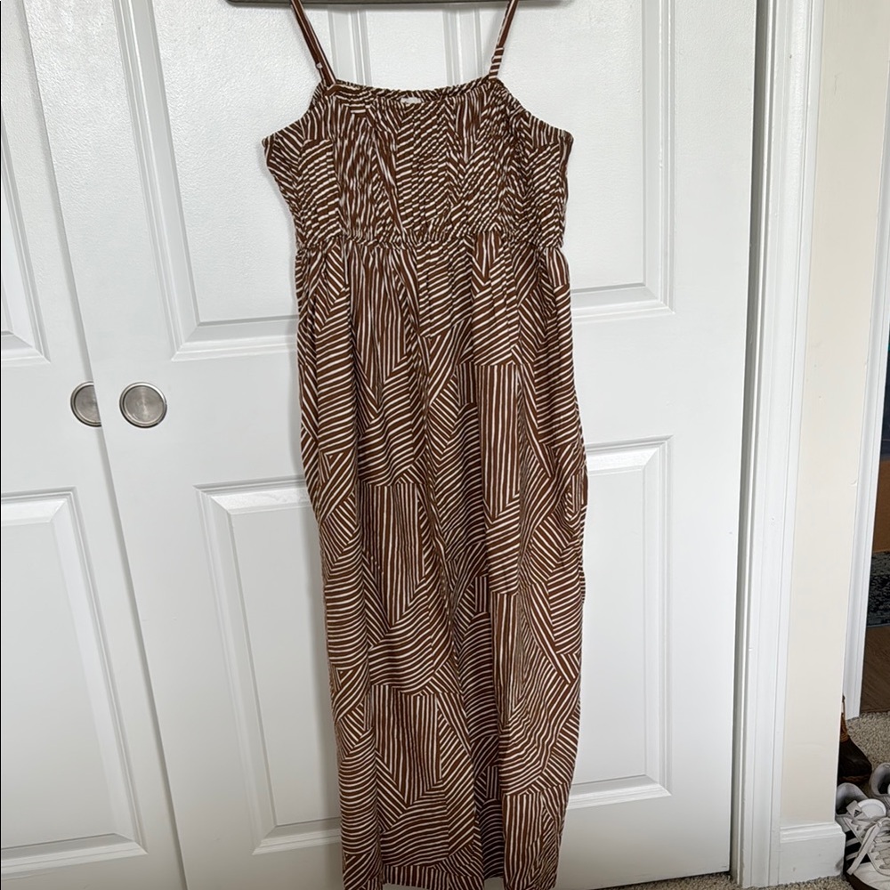 Brown Patterned Maxi Dress with Pockets